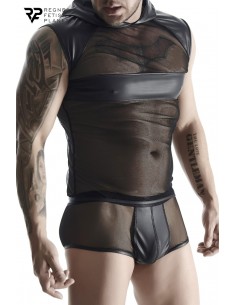 T-shirt à capuche wetlook et mesh - Regnes 2