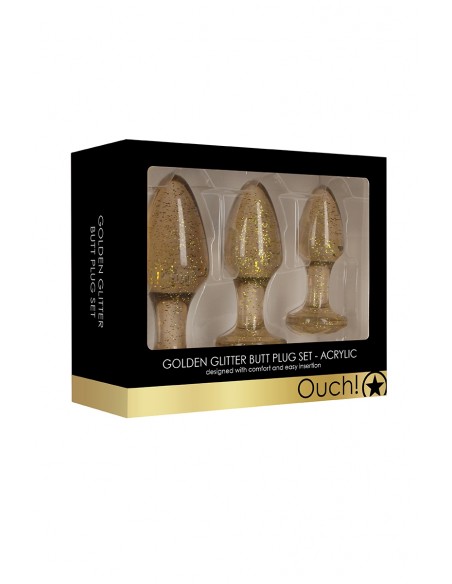 Set 3 plugs pailletés dorés en acrylique - Ouch!