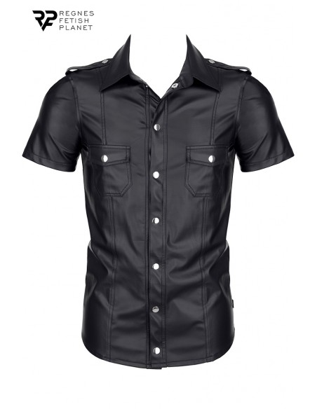 Chemise manches courtes wetlook noire Luca - Regnes